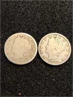 Lot of 2 Liberty Head V Nickels