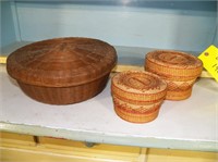3 Woven Baskets with lids