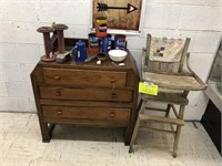 Mission oak 3x drawer chest & early high chair
