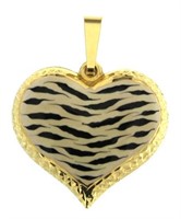 14kt Gold Large Leopard/Zebra Heart Pendant