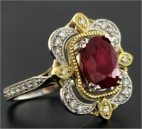 14kt Gold Oval 2.86 ct Ruby & Diamond Ring
