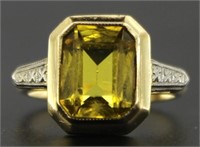 10kt Gold Antique Art Deco Yellow Glass Ring
