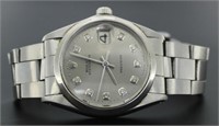 Men's Oyster Date Silver Dial Diamond Rolex Watch