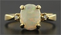 14kt Gold Fire Opal & Diamond Ring