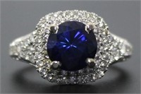 14kt Gold Round 4.50 ct Sapphire & Diamond Ring