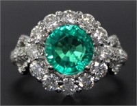 14kt Gold 3.81 ct Round Emerald & Diamond Ring