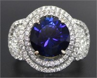 14kt Gold 7.49 ct Round Sapphire & Diamond Ring