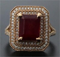 14kt Rose Gold 6.79 ct Ruby & Diamond Ring