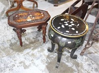 2 small oriental tables, one with inlaid bone
