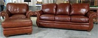 Craft Master Leather Sofa, Chair, and Ottoman