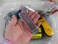 small tote with leatherman tool-stud finders-tools