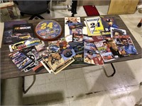 NASCAR CLOCK AND ASSORTED BOOKS