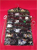 Large Costume Jewelry Lot in Hanging Organizer