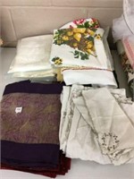Large group of table coverings, etc.