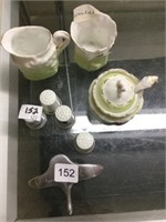 Group of thimbles & miniature tea set