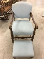 Antique arm chair with foot stool
