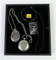 Lot, sterling silver jewelry and U.S. pocket watch