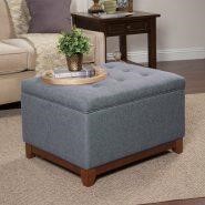 Square Tufted Bench with Wood Apron – Gray