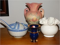 3 Vases (1-Hull), Oriental bowl, spoon & cup