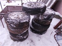 (9) Tires w/ Aluminum Rims, various sizes