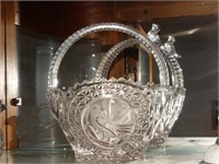 Glass basket with  bird on handle