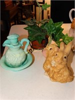 Bunnies, Avon decanter w/under plate & planter