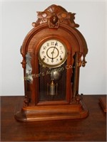 Walnut mantel clock with winder 14"W x 19"H