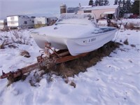 Johnson Fiberglass Trihull Boat on HD Boat Trailer