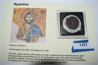 Ancient Byzantine Coin, Emperor Justin II