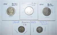 (3) Barber Quarters and (2) Barber Dimes