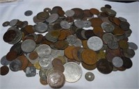 Large Lot of 200 Plus Foreign Coins & Tokens