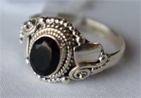 Sterling Silver Ring w/ Faceted Onyx