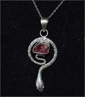 Sterling Silver Necklace w/ Rough Pink Tourmaline