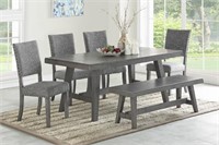 Rustic Grey Nailhead 6 Pcs Dining Room Set