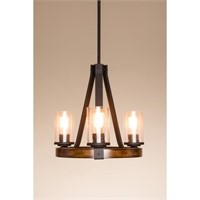 Wood Transitional Clear Glass Candle Chandelier