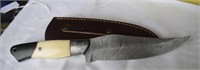 Damascus Steel Hunting Knife w/ Bone Handle,