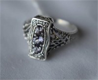 Sterling Silver Filigree Ring w/  Color Changing