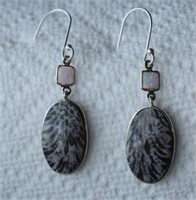 Sterling Silver Earrings w/ Stingray Coral & Opals