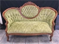 Carved Victorian Parlor Upholstered Couch