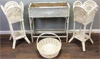 VINTAGE 4 PIECE WICKER PLANTERS AND BASKET