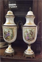 Pair of Rene Michel Antique Porcelain Urns