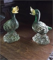 Pair of art glass ducks