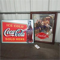 Coke tin sign & mirror