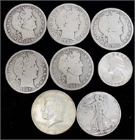 Coin Lot - 7 Silver Half Dollars & 1 Quarter