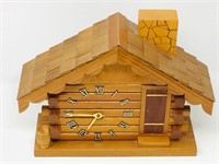 log cabin mantle clock 9" tall, 13" wide