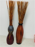 pair of vases with bamboo shoots (sticks)