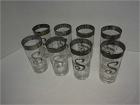 Set of 8 glasses with silver trim and "S" monogram