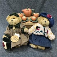 Boyds Bears Small Teddy's w/ Mini Pumpkin Tea Set