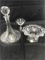 Crystal Decanter and Pedestal Dish