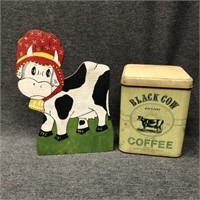 Black Cow Coffee Tin w/ Wood Cow Cut-Out